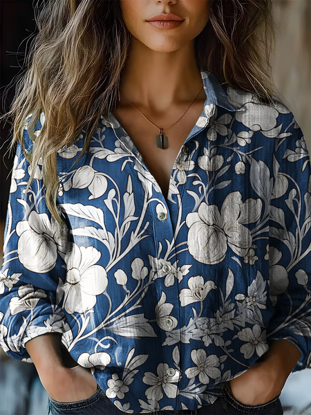 

Women's Art Floral Print Casual Shirt, As picture, Blouses