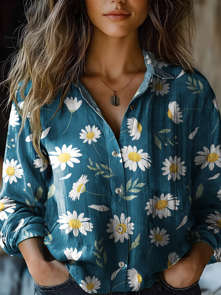 Women's Art Floral Print Casual Shirt