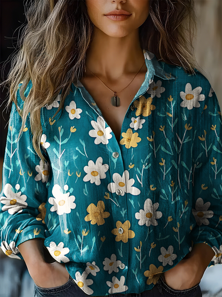 

Women's Art Floral Print Casual Shirt, As picture, Blouses