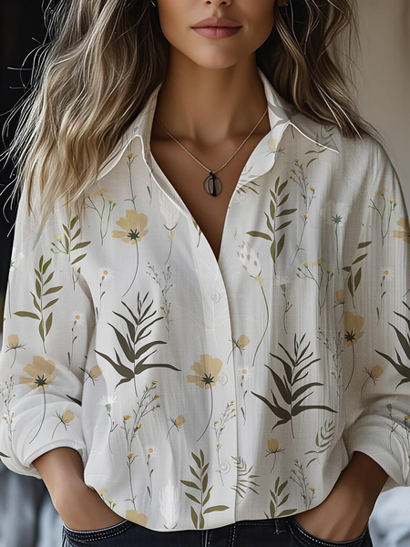 

Women's Art Floral Print Casual Shirt, As picture, Blouses