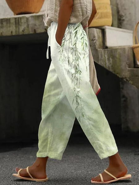 

Women Floral Long Pant Casual Spring/Fall Trousers, Green, Pants