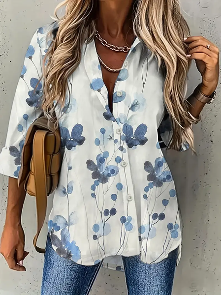 

Women Floral Long Sleeve Shirt Spring/Fall Printing Shirt Collar Daily Casual Top, As picture, Shirts