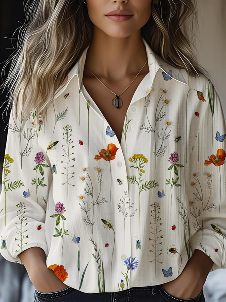 

Women's Art Floral Print Casual Shirt, As picture, Blouses