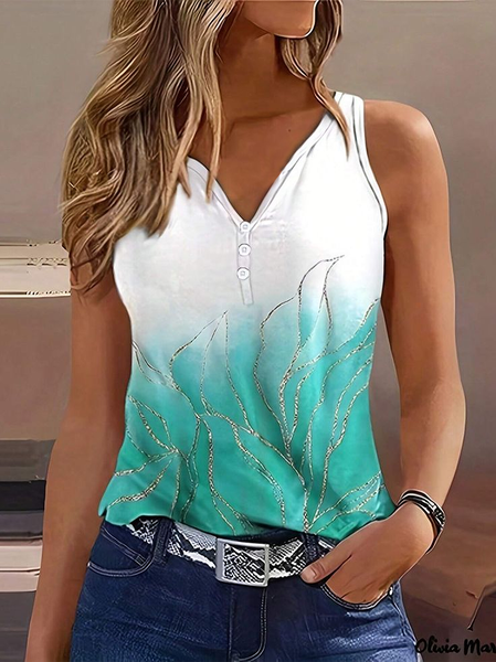 Women Sleeveless Tank Top Camisole Summer Abstract Printing V Neck Daily Casual Top, Green, Tanks & Camis