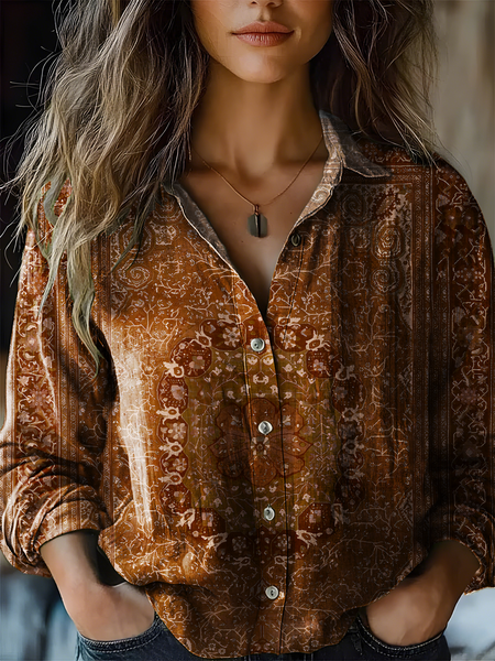 

Women's Vintage Bohemian Floral Print Casual Shirt, As picture, Blouses