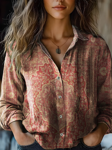 

Women's Vintage Bohemian Floral Print Casual Shirt, As picture, Blouses