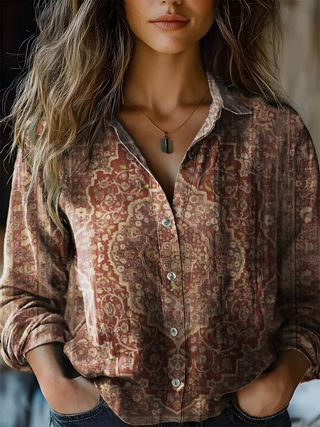 

Women's Vintage Bohemian Floral Print Casual Shirt, As picture, Blouses