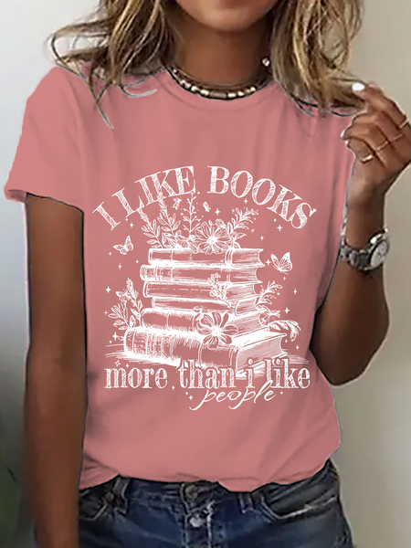 

I Like Books More Than I Like People Boho Floral Book Lover Cotton T-Shirt, Orange pink, T-shirts