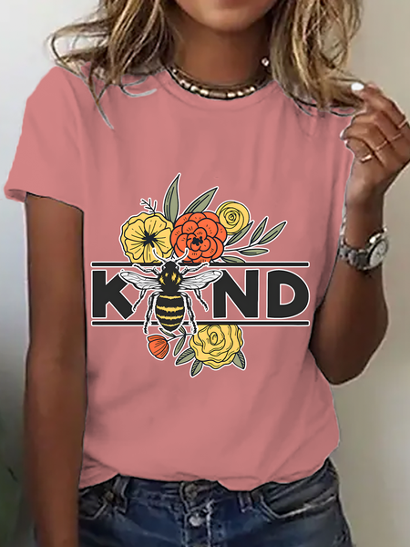 

Spread Kindness Floral Be Kind Cotton T-Shirt, Orange pink, T-shirts