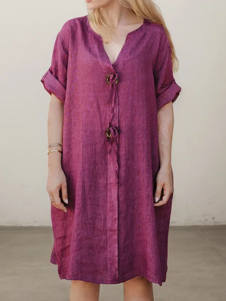 

Casual Plain Crew Neck linen-cotton Mini Dress, Fuchsia, Maxi Dresses