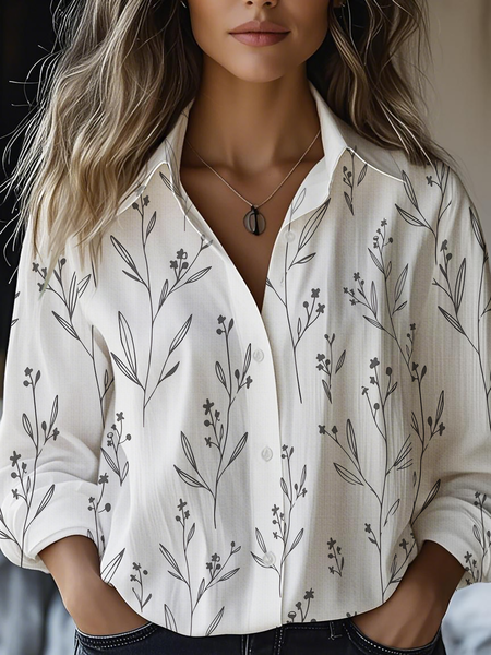 Women's Art Floral Print Casual Shirt, As picture, Blouses