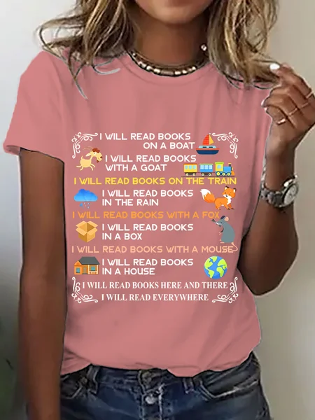

I Will Read Books On A Boat Everywhere Reading Read Books Cotton T-Shirt, Orange pink, T-shirts