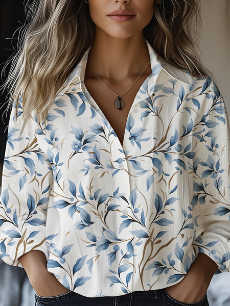 

Women's Art Floral Print Casual Shirt, White, Blouses