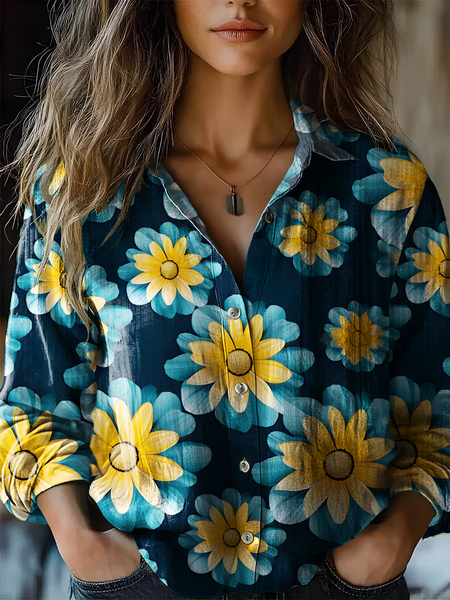 

Women's Art Floral Print Casual Shirt, As picture, Blouses