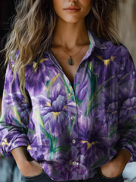 

Women's Art Floral Print Casual Shirt, As picture, Blouses