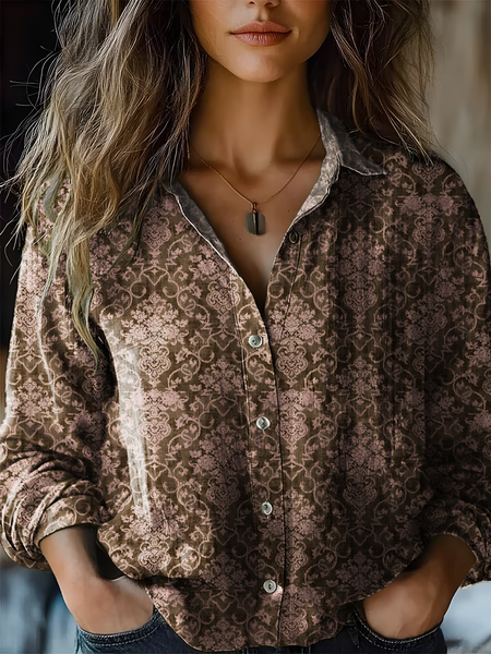 

Women's Vintage Bohemian Floral Print Casual Shirt, As picture, Blouses