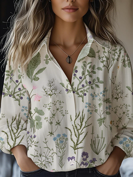 Women's Art Floral Print Casual Shirt, As picture, Blouses