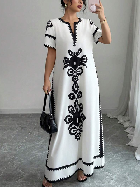 Vacation Floral Printing Maxi Dress, White, Maxi Dresses