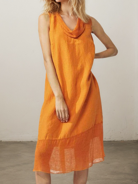 

Casual Plain Cowl Neck Midi linen-cotton Dress, Orange, Maxi Dresses