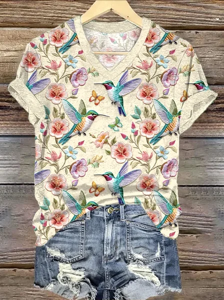 

Casual Regular Fit Floral Cotton T-Shirt, Apricot, T-shirts