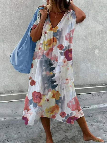Women Floral V Neck Sleeveless Comfy Casual Maxi Dress, As picture, Dresses