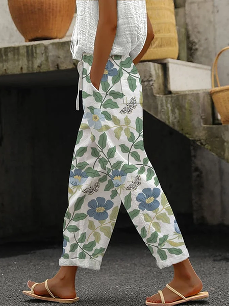Women Floral Long Pant Casual Spring/Fall Trousers, As picture, Pants