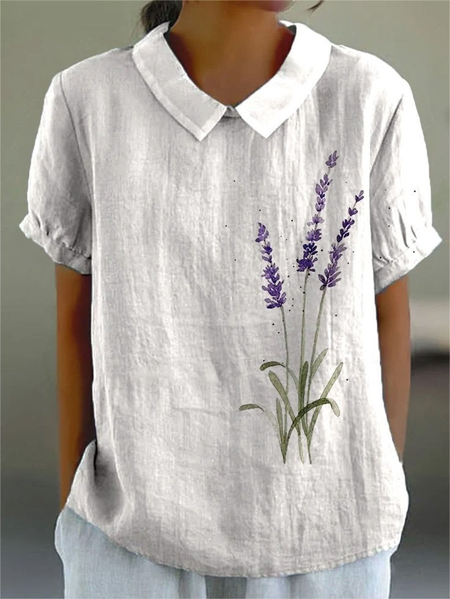 

Simple Cotton Shawl Collar Floral Blouse, White, Blouses & Shirts
