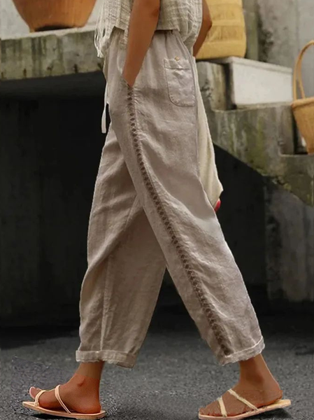Women Geometric Long Pant Casual Spring/Fall Trousers, Khaki, Pants