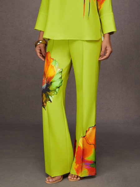 Urban Floral Printing Straight Pants, As picture, Pants