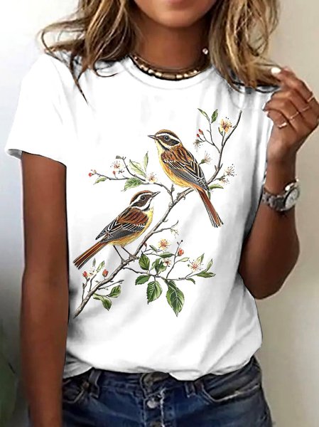 

Casual Floral Crew Neck Short Sleeve T-shirt, White, T-shirts