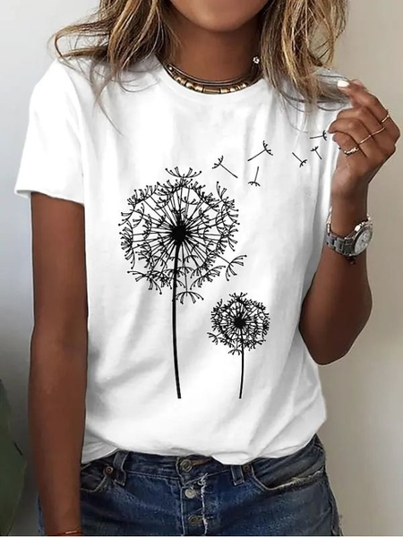 

Women's Floral Print Casual Crew Neck Short Sleeve T-Shirt, White, T-shirts