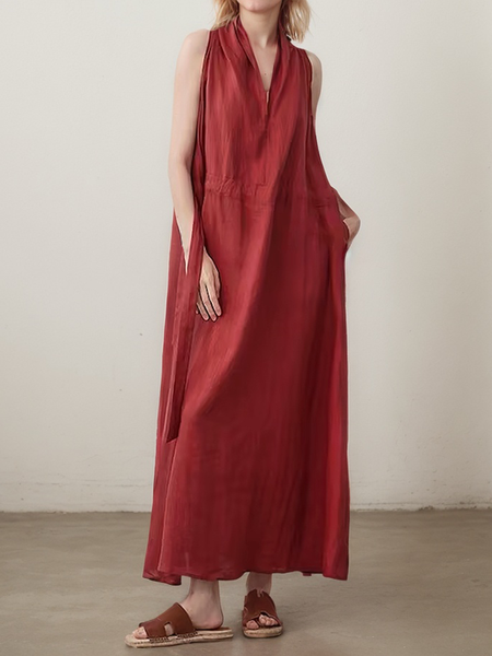 

Vacation Plain linen-cotton Maxi Dress, Brick red, Maxi Dresses