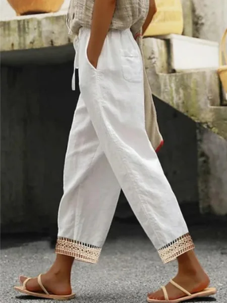

Women Casual Plain Daily Comfy Long Pants, White, Pants