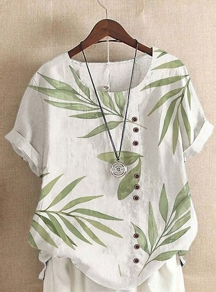

Regular Fit Casual Cotton Floral Blouse, As picture, Blouses & Shirts