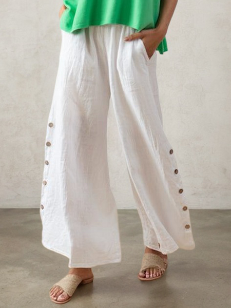 

Casual Plain Wide Leg linen-cotton Pants, Off white, Pants