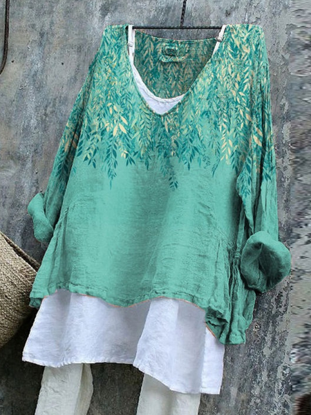 

Vintage Plants V Neck Long Sleeve T-shirt, Green, T-shirts