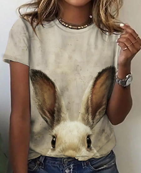 

Casual Easter (rabbit) Crew Neck Short Sleeve T-shirt, Apricot, T-shirts