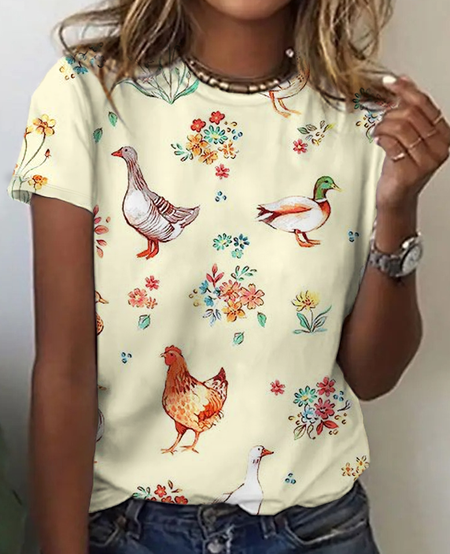 

Chicken Vintage Print T-Shirt, Apricot, T-shirts