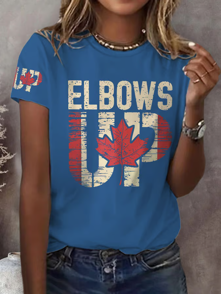 

Women's Retro Canada Elbows Up Print T-Shirt, Blue, T-shirts