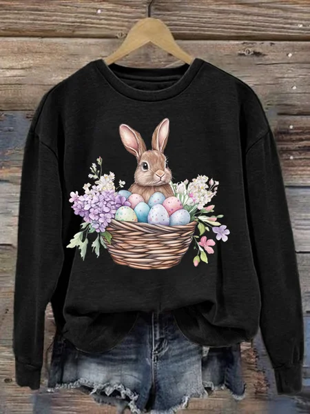 

Casual Crew Neck Easter (rabbit) Sweatshirt, Black, Hoodies & Sweatshirts