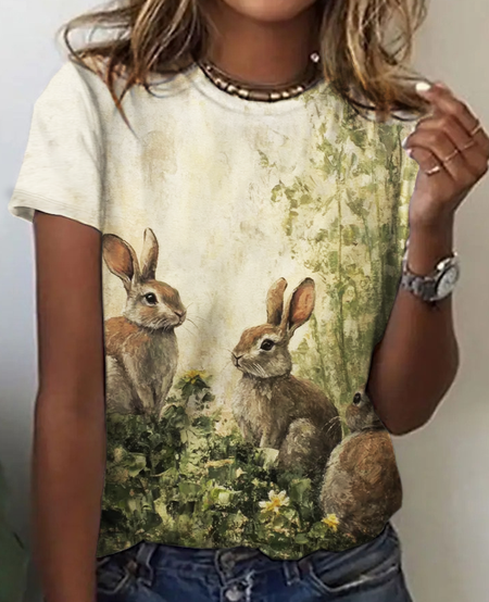 

Casual Easter (rabbit) Crew Neck Short Sleeve T-shirt, Green, T-shirts