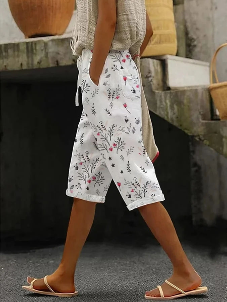 

Women's H-Line Straight Pants Daily Going Out Pants White Casual Printing Floral Summer Pants, Pants