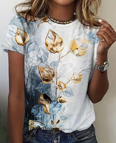 

Flowers Vintage Print T-Shirt, Blue, T-shirts