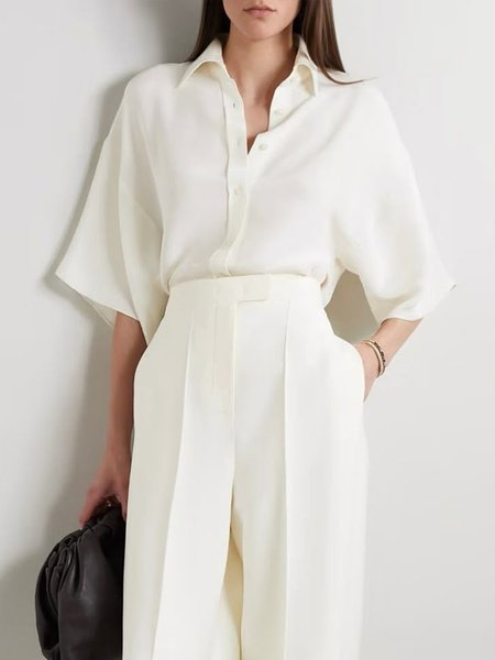 

Urban Plain Shirt Collar Loose Shirt, White, Blouses and Shirts