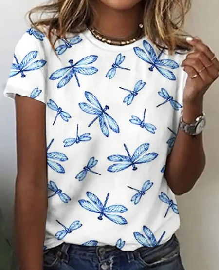 

Dragonfly Vintage Print T-Shirt, White, T-shirts