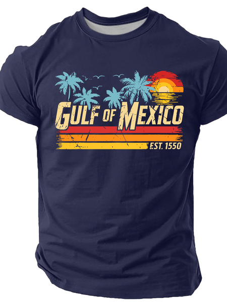 

Gulf Of Mexico Forever Retro Vintage Beach Cotton T-Shirt, Navyblue, T-shirts