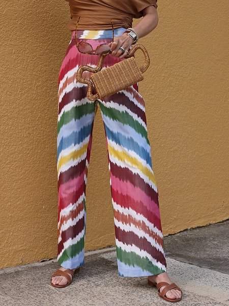 Vacation Striped Printing Straight Fashion Pants, As picture, Pants