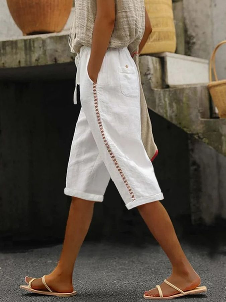 

Women Geometric Fifth Pants Pant Casual Summer Trousers, White, Pants
