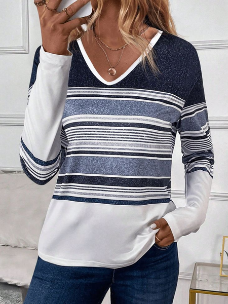 

Women Striped Spring/Fall Dress Crew Neck Long Sleeve Hip Skirt H-Line Dress, Blue, T-shirts