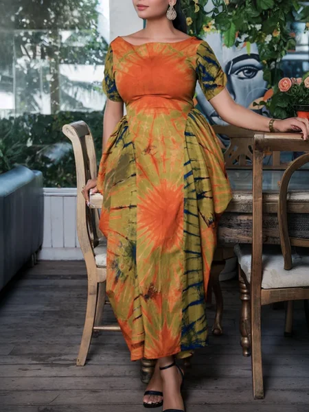 

Vacation Random Print Printing Off The Shoulder Maxi Dress, As picture, Maxi Dresses